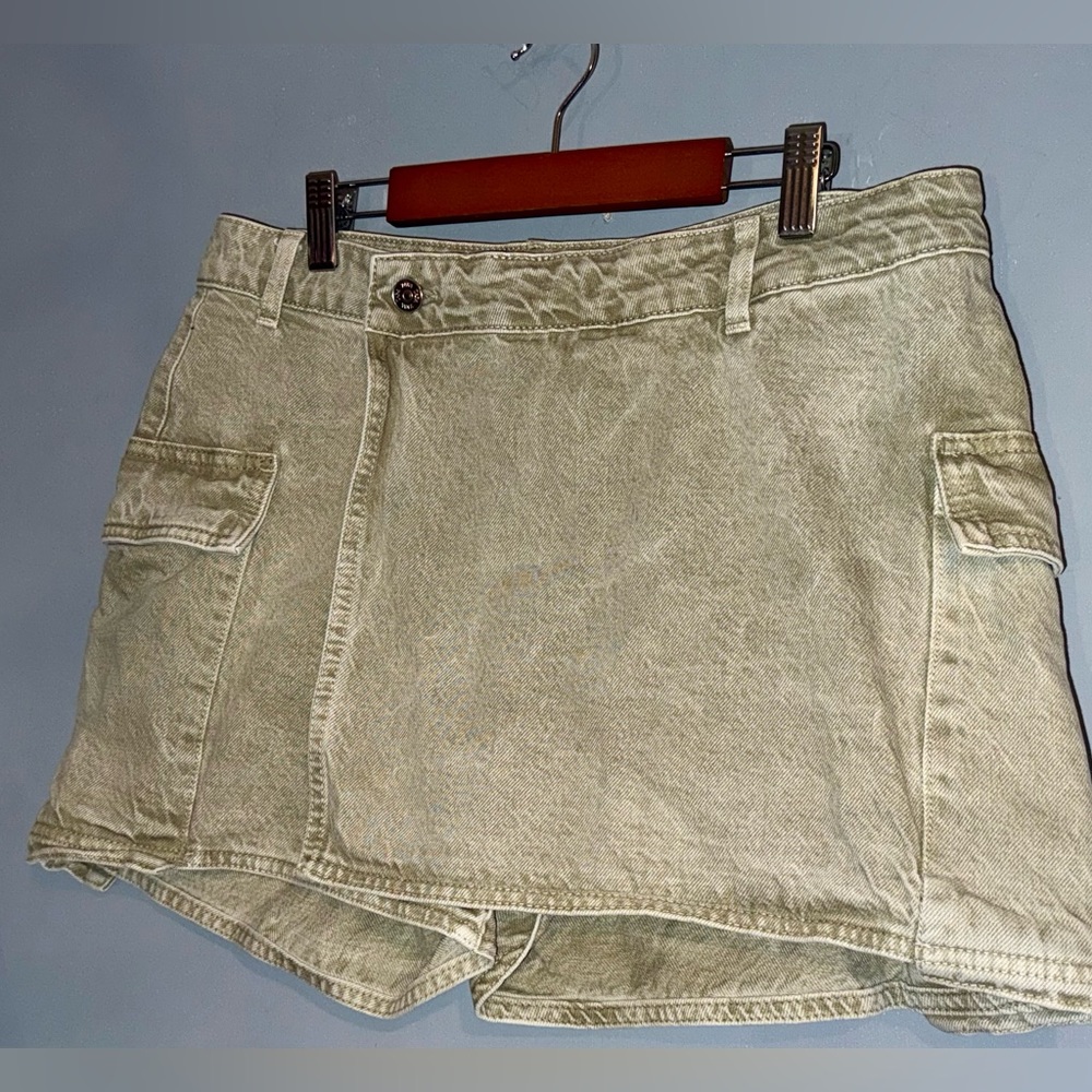 C Zara Cargo Skort Olive Green Mini Skirt Shorts Size Medium Utility Y2K
